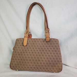 DOONEY & BOURKE Brown Monogram DB Logo Canvas Shoulder Bag Designer Retro Y2K